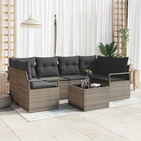 vidaXL Grå PolyRattan Havesofa Sæt 7-deligt
