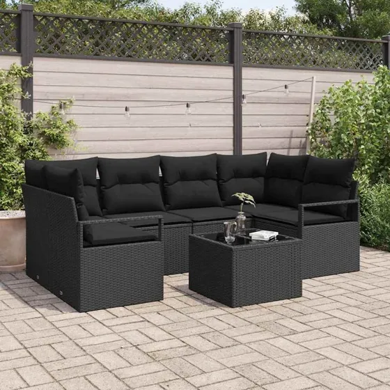 vidaXL 7-delssæt Sofa Sort PolyRattan