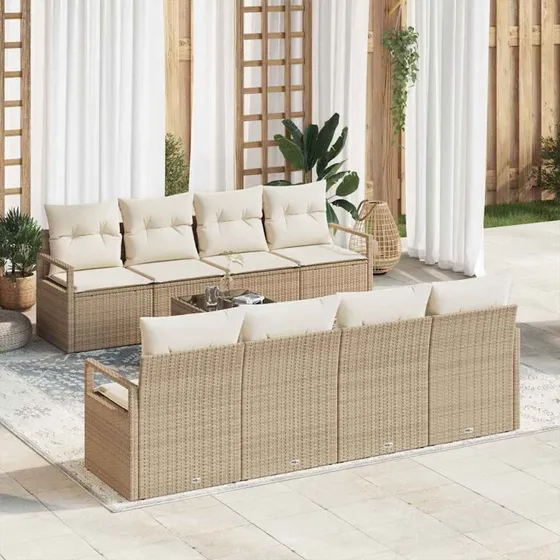 vidaXL Havesofa Sæt 7 stk Beige/Creme PolyRattan