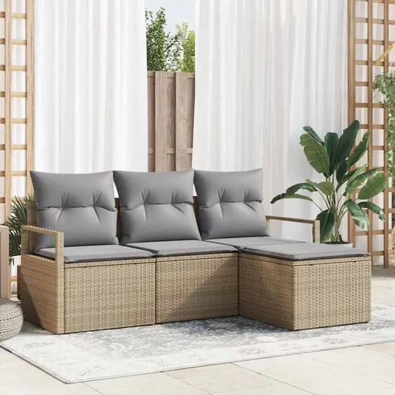 vidaXL Havesofa Sæt 4-del, Beige Poly rattan