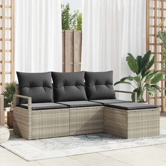 vidaXL Havesofa Sæt 4-del, Lysegrå, Poly rattan