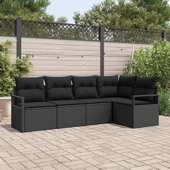 vidaXL Sofa Sæt 5 pcs Sort Poly rattan