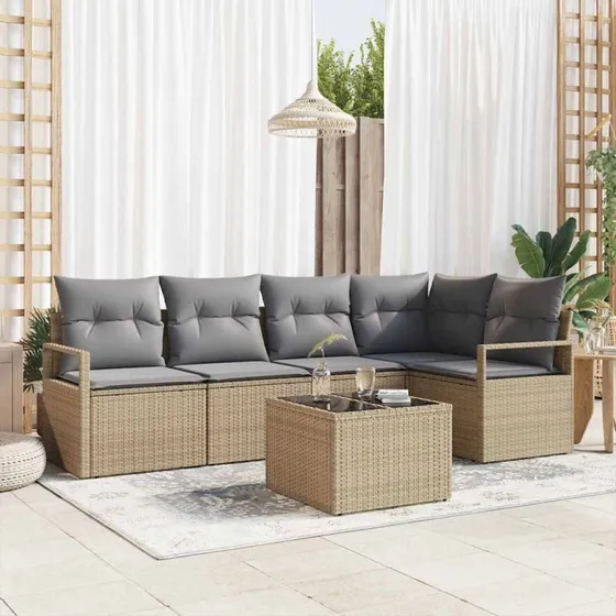 vidaXL Sofa Sæt 6 stk Beige Poly rattan
