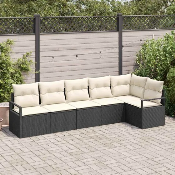 vidaXL Sofa Sæt 6 pc Sort Poly Rattan