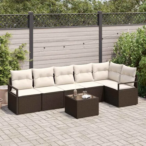 vidaXL Havesofa Sæt 7 stk Brun Poly Rattan