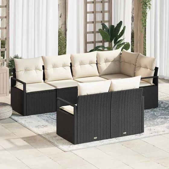 vidaXL Sofa Sæt 7 pc Sort Poly rattan