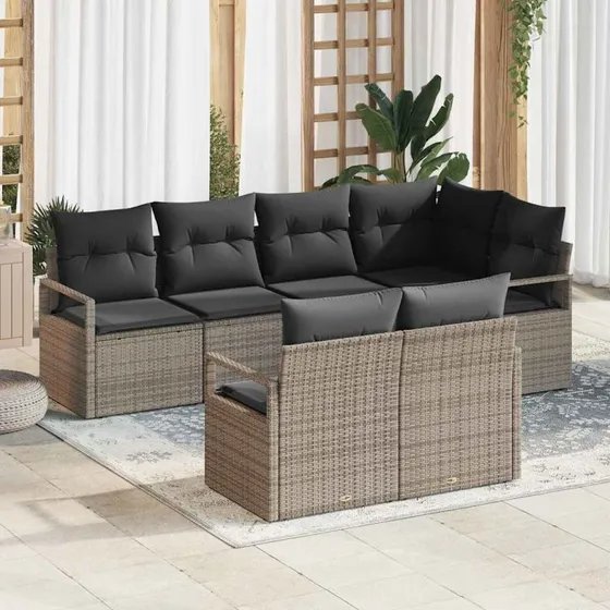 vidaXL 7-delssæt Grå Poly rattan Havesofa