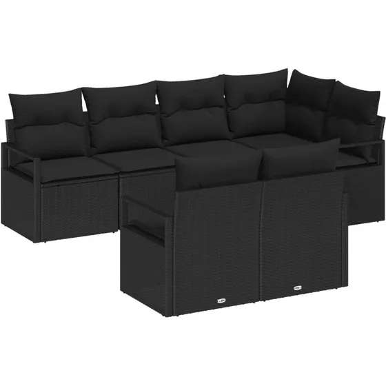 vidaXL 7-delssæt Sofa Sort Poly rattan