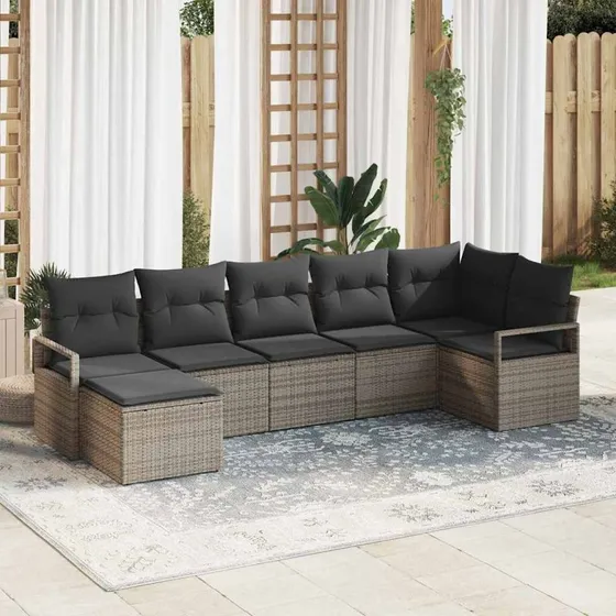 vidaXL 7-delssæt Grå Poly rattan Havesofa