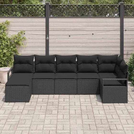 vidaXL 7-delssæt Sofa Sort Poly rattan