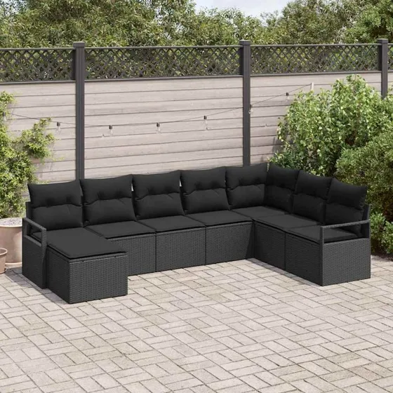 vidaXL 8-deligt Havesofa Sæt Sort Poly rattan