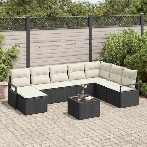 vidaXL Sofa Sæt 9 pcs Sort Poly rattan