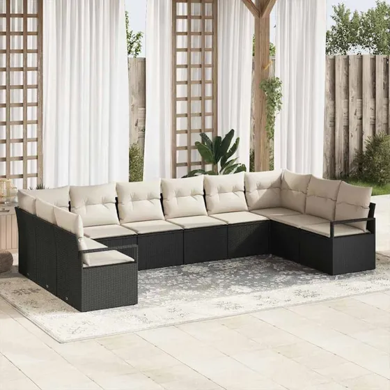 vidaXL Havemøbelssæt 10 stk Sort Poly rattan