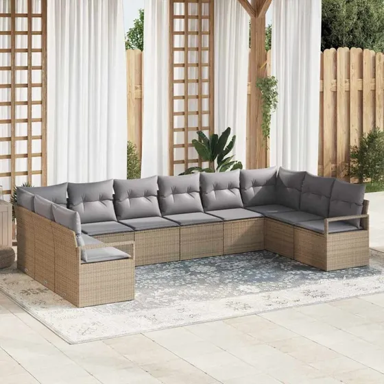 vidaXL Havemøbelssæt 10 stk Beige PolyRattan