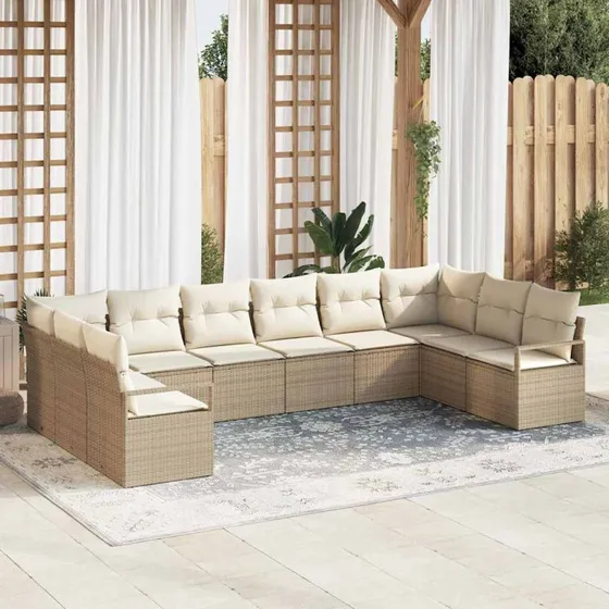 vidaXL Havemøbel Sæt 10 stk Beige Poly Rattan