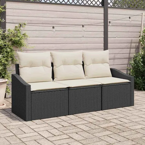vidaXL 3-pces Sæt med Pude, Sort Poly rattan