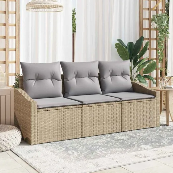 vidaXL 3-pcs Beige Poly Rattan Havesofa Sæt
