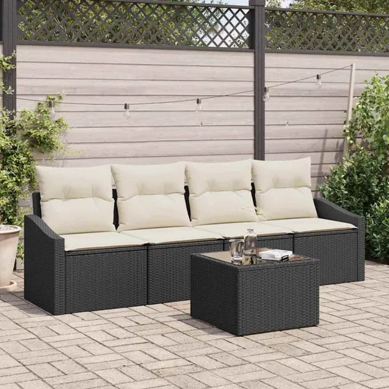 vidaXL Sofa Sæt 5 pcs Sort og Cream Polyrrattan