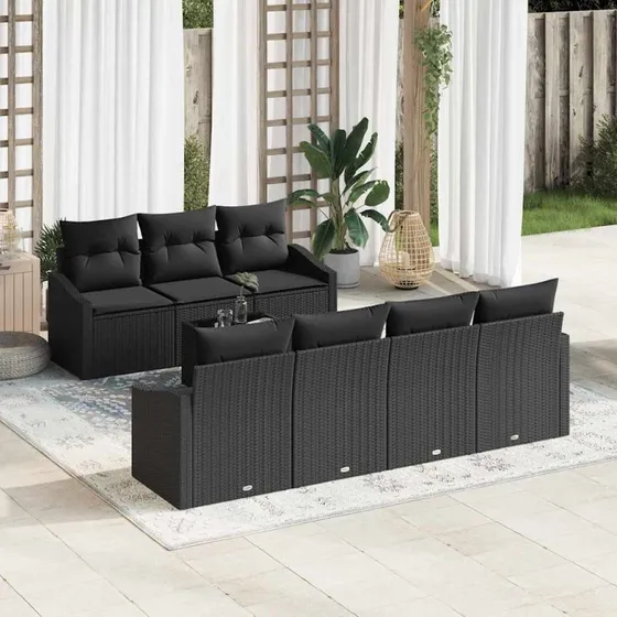 vidaXL Sofa Sæt 8 stk Sort PolyRattan