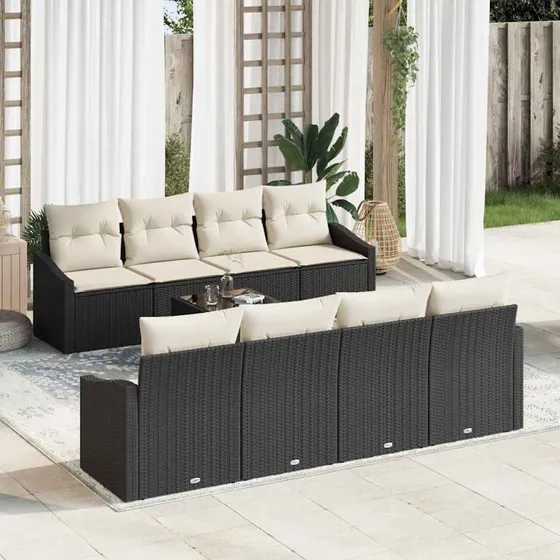 vidaXL Sofa Sæt 9 pc Sort og Cream PolyRattan