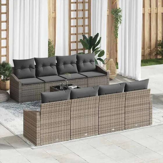 vidaXL Grå PolyRattan Havesofa Sæt 9 pcs med Pude