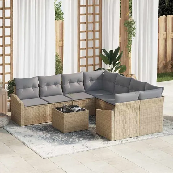 vidaXL Havesofa Sæt 9 stk Beige/Lys Grå PolyRattan