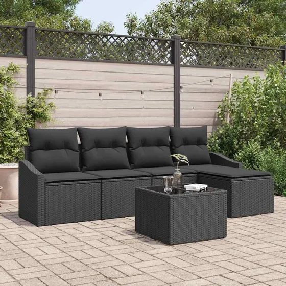vidaXL Havesofa Sæt 6-del, Sort Poly Rattan