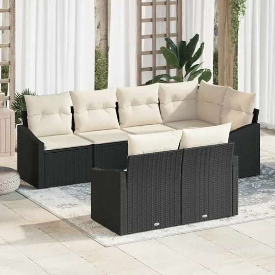 vidaXL Havesofa-sæt 7 stk Sort polyrattan