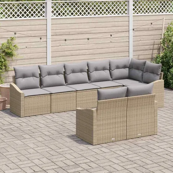 vidaXL Havemøbel Sæt 8 stk Beige Poly rattan