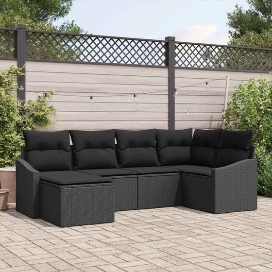 vidaXL Sofa Sæt 6 dels Sort Poly rattan