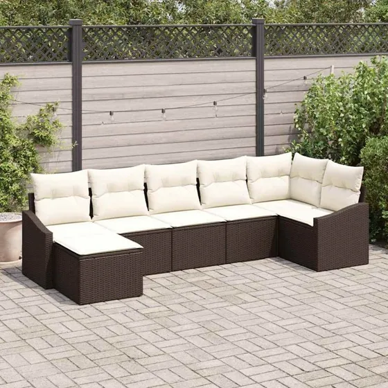 vidaXL Havesofa Sæt 7 stk Brun Poly rattan