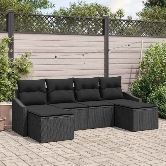 vidaXL Havesofa Sæt 6-del, Sort Poly Rattan