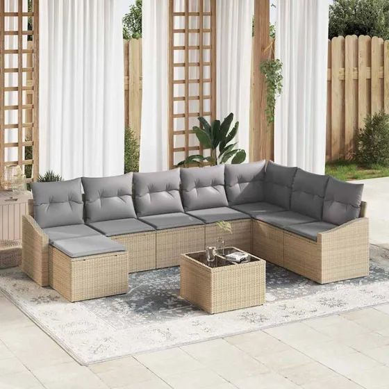 vidaXL Havemøbel Sæt 9 pc Beige Poly Rattan