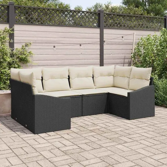 vidaXL Sofa Sæt 6 dels Sort Poly rattan