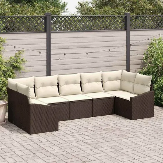 vidaXL 7-delssæt Sofa Brun Poly rattan
