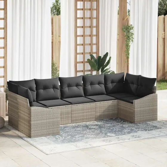 vidaXL 7-delssæt Lysegrå Poly rattan Havesofa