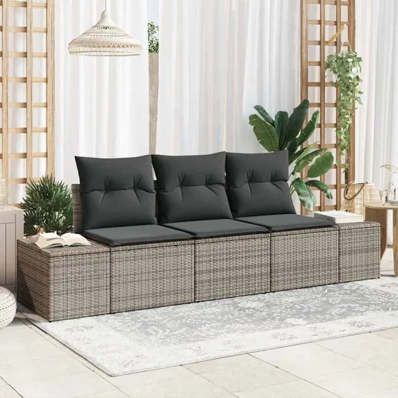 vidaXL Grå Poly Rattan Havesofa Sæt 3-pcs
