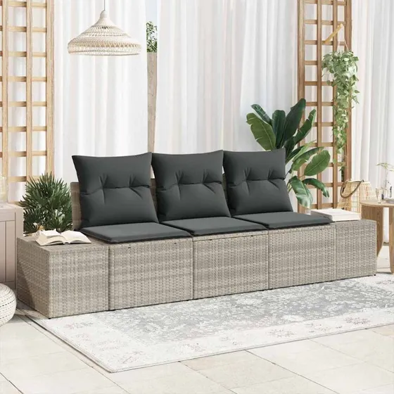 vidaXL Havesofa Sæt 3 stk Lysegrå Poly rattan