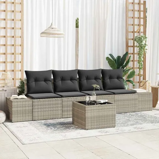 vidaXL 5-pces Havesofa Sæt Lysegrå PolyRattan