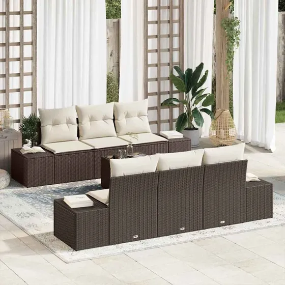 vidaXL Havesofa Sæt 7 stk Brun Poly rattan