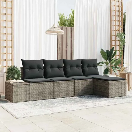 vidaXL Havesofa Sæt 5-pcs Grå Poly Rattan