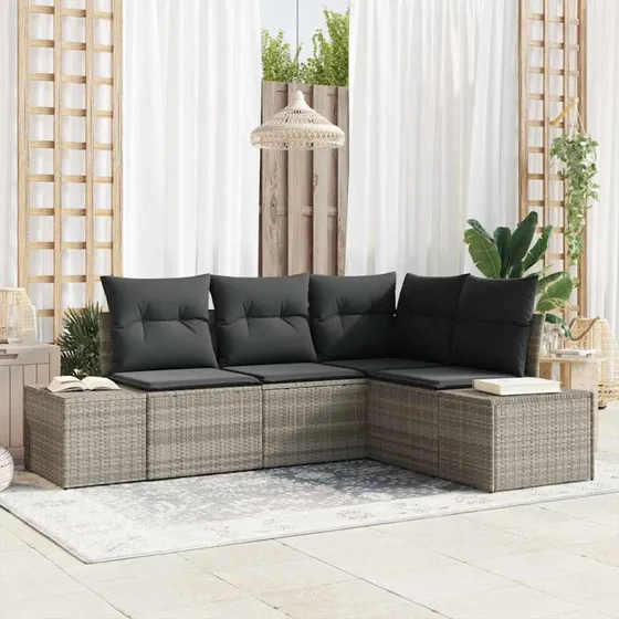 vidaXL Havesofa Sæt 4 stk Lysegrå Poly rattan