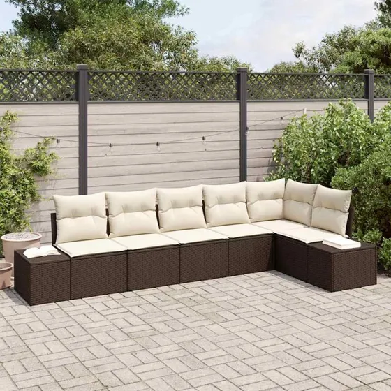 vidaXL Havesofa Sæt 6 pc Brun/Creme Poly rattan