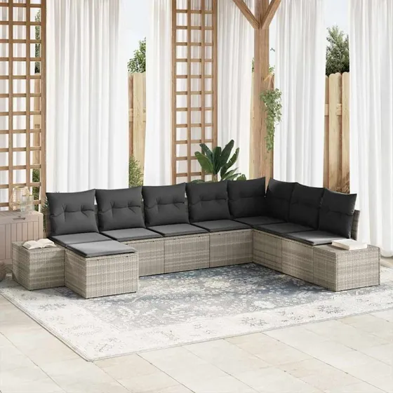 vidaXL Havesofa Sæt 8 dele lysegrå polyrattan 319 x 209 x 85 cm