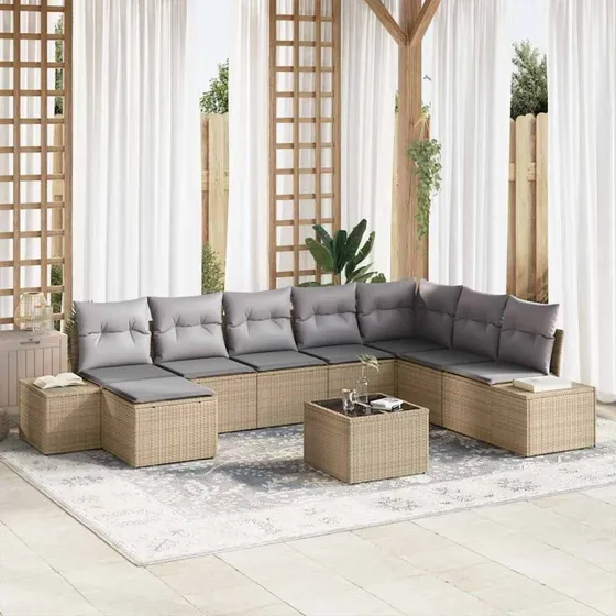 vidaXL Havesofa Sæt 9 deler Beige Poly Rattan
