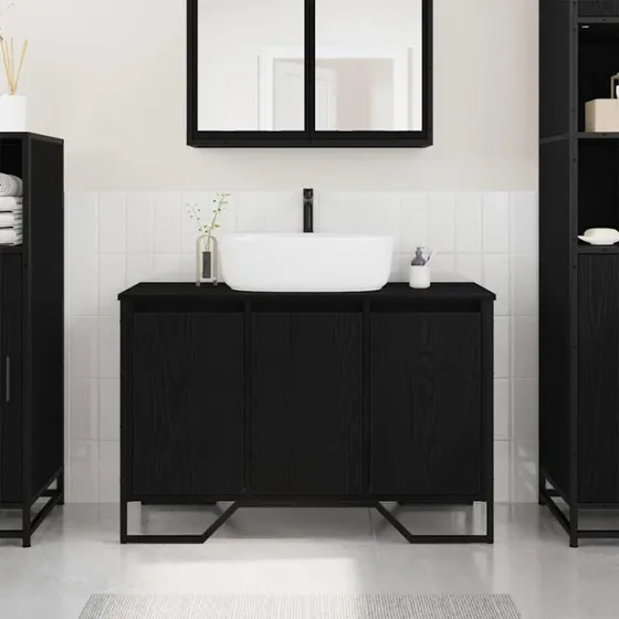 vidaXL Badeværelsesskabsunder Sort eg 91 x 35 x 60 cm Træ