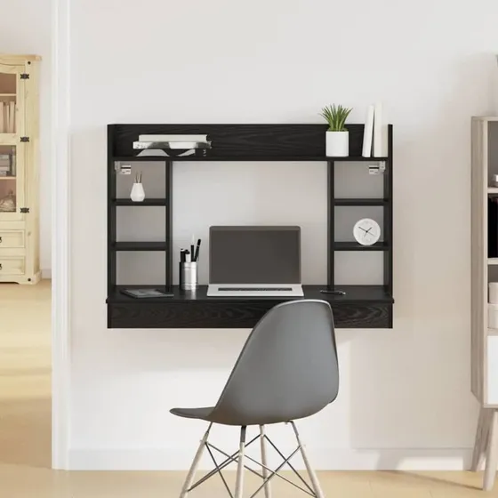 vidaXL Væghængt skrivebord Sort eg 105 x 48 x 75 cm Konstrueret træ