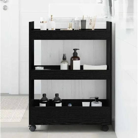 vidaXL Smal Opbevaringstrolley 60x22x80 cm Sort Konstrueret Træ