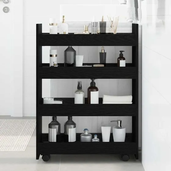 vidaXL Smal Opbevaringstrolley Sort 60x20x82 cm Konstrueret Træ