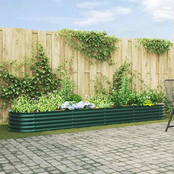 vidaXL Hævet Bed Grøn 400 x 80 x 44 cm Stål